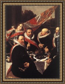 Russian Officer Framed Paintings - Banquet of the Officers of the St. George Civic Guard [detail] by Frans Hals